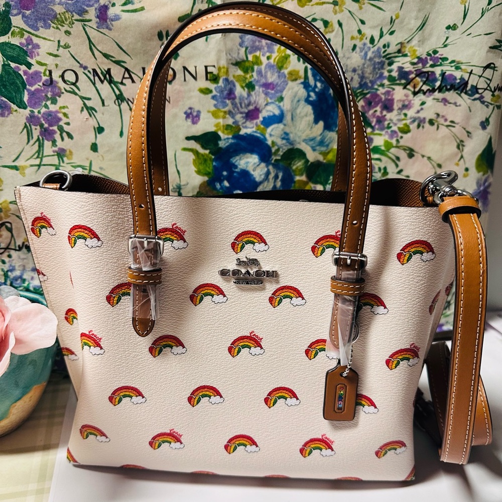 COACH CK373 Mollie Tote 25 Rainbow Print Coated Canvas & Leather Crossbody Bag